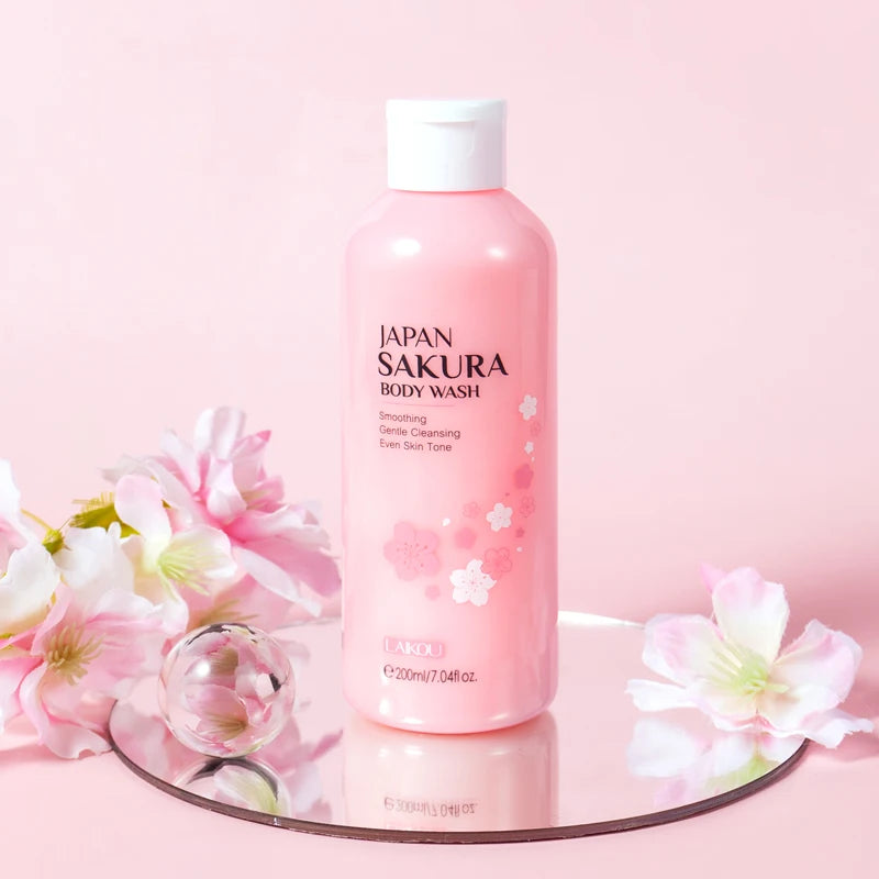 LAIKOU Japan Sakura Body Wash+Shampoo Set Deep Cleanse Nourish Hydrate Skin&Hair 200ml
