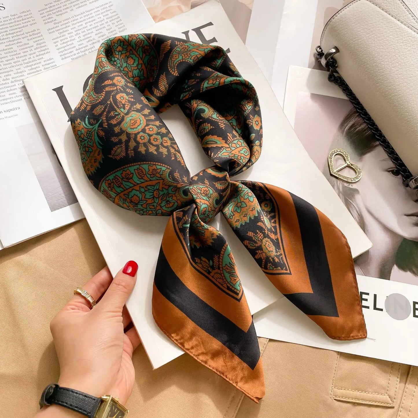 2026 New Fashion 70X70cmPrinted Women's Scarf Pashmina Silk Scarf Square Shawl Decorative Headband Neck Luxury Design Bandana