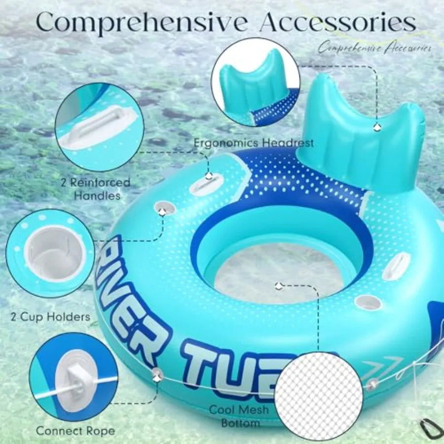 12 Pcs 53 Heavy Duty River Tube Float Inflatable Pool Floating Tube for Adult Large River Raft Water Chair Lounger with Mesh Bo