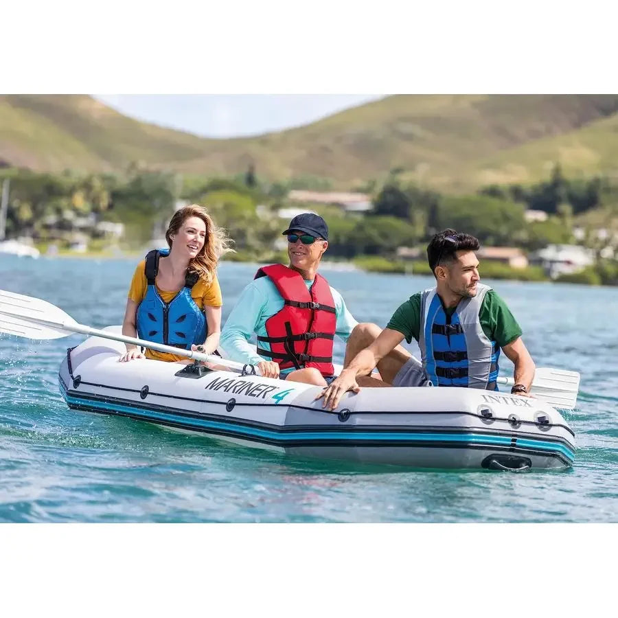 68376EP Mariner 4 Inflatable Boat Set Includes Deluxe 54in Boat Oars and HighOutput Pump WearResistant Keel Removable Fishing R