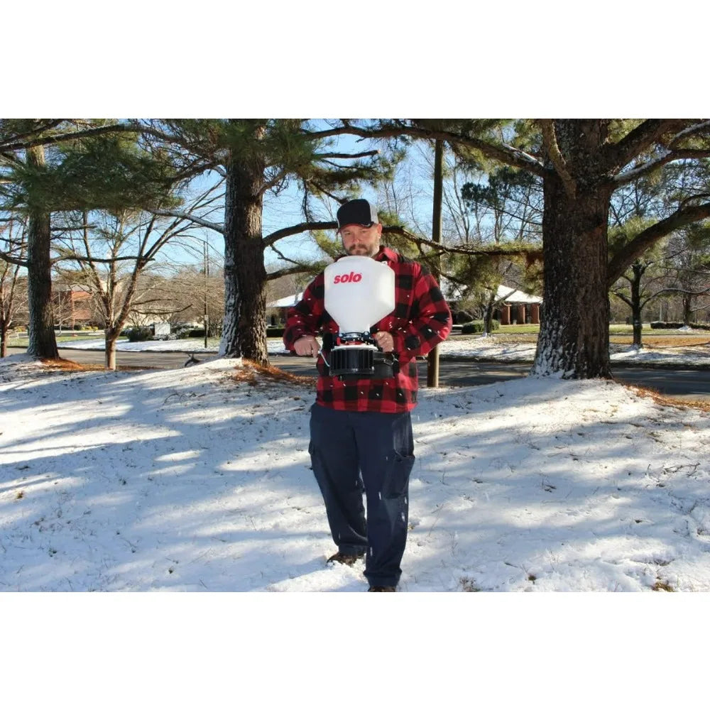 SOLO Inc. 421S 20LB White Portable Chest-mount Spreader with Comfortable Cross-shoulder Strap Fertilizer Seed Salt Ice Melt Hand