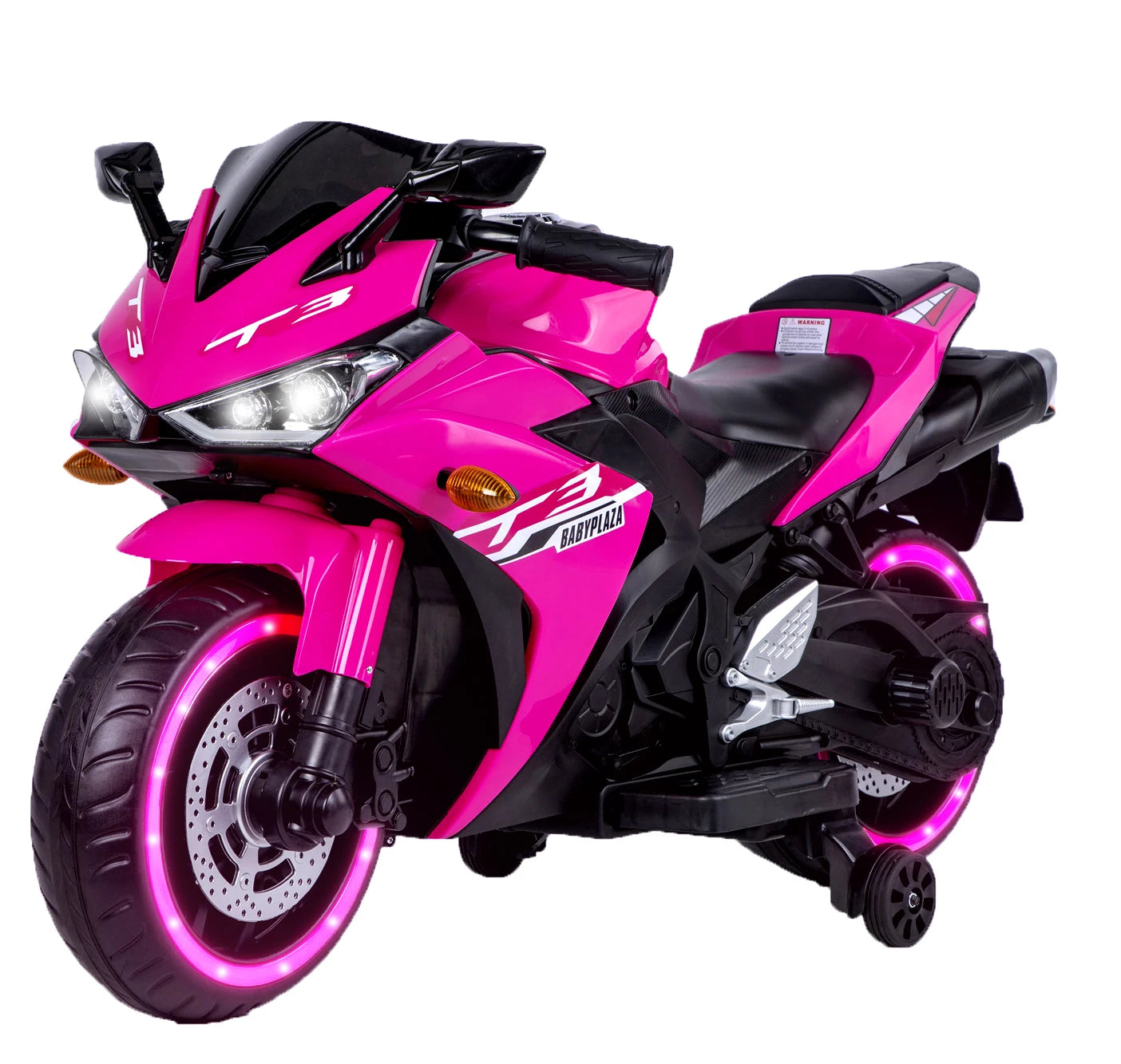 Kids Electric Motorcycle w/ Training Wheels & Manual Throttle for 3-6 Years Boys Girls Light-Up Wheels Ride-On Bike Toy Gift ﻿