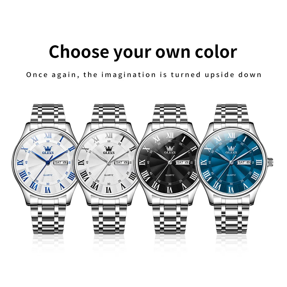 OLEVS 3663 Mens Watch Original Simple Brand Quartz Watch Waterproof Luminous Watches For Men Dual Calendar Display Mens Gifts