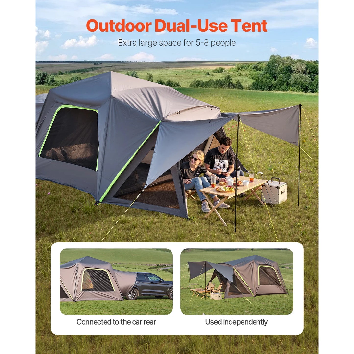 SucceBuy SUV Tent for Camping Waterproof PU2000mm Spacious Double Layer Design SUV Camping Tent with Shade Awning , Mesh Windows