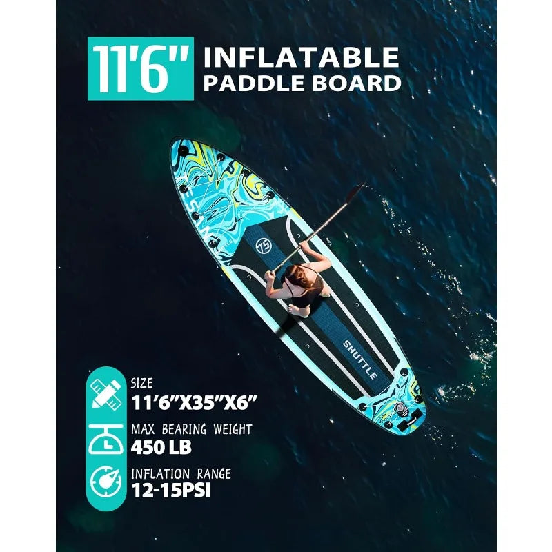 11'6x35'' Extra Wide Inflatable Paddle Board,All-Round Ultra Stable Stand Up Paddleboards with Plus Kits for 450lb/3 People/Fami
