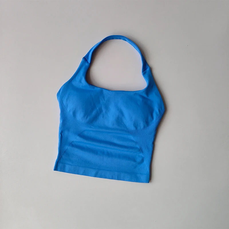 Neck Halter Shockproof Sport Longline Strappy Top Halterneck Vest Medium Support Yoga Gym Workout Seamless  Fitness Sport Bra