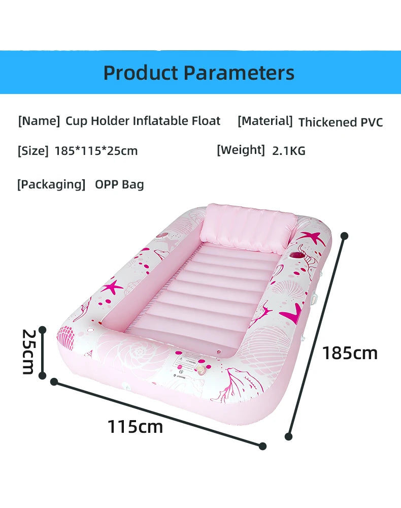 Inflatable Pool Float with Pillow Adult Swimming Floating Mattress Water Lounge Raft Beach Summer Party Toys