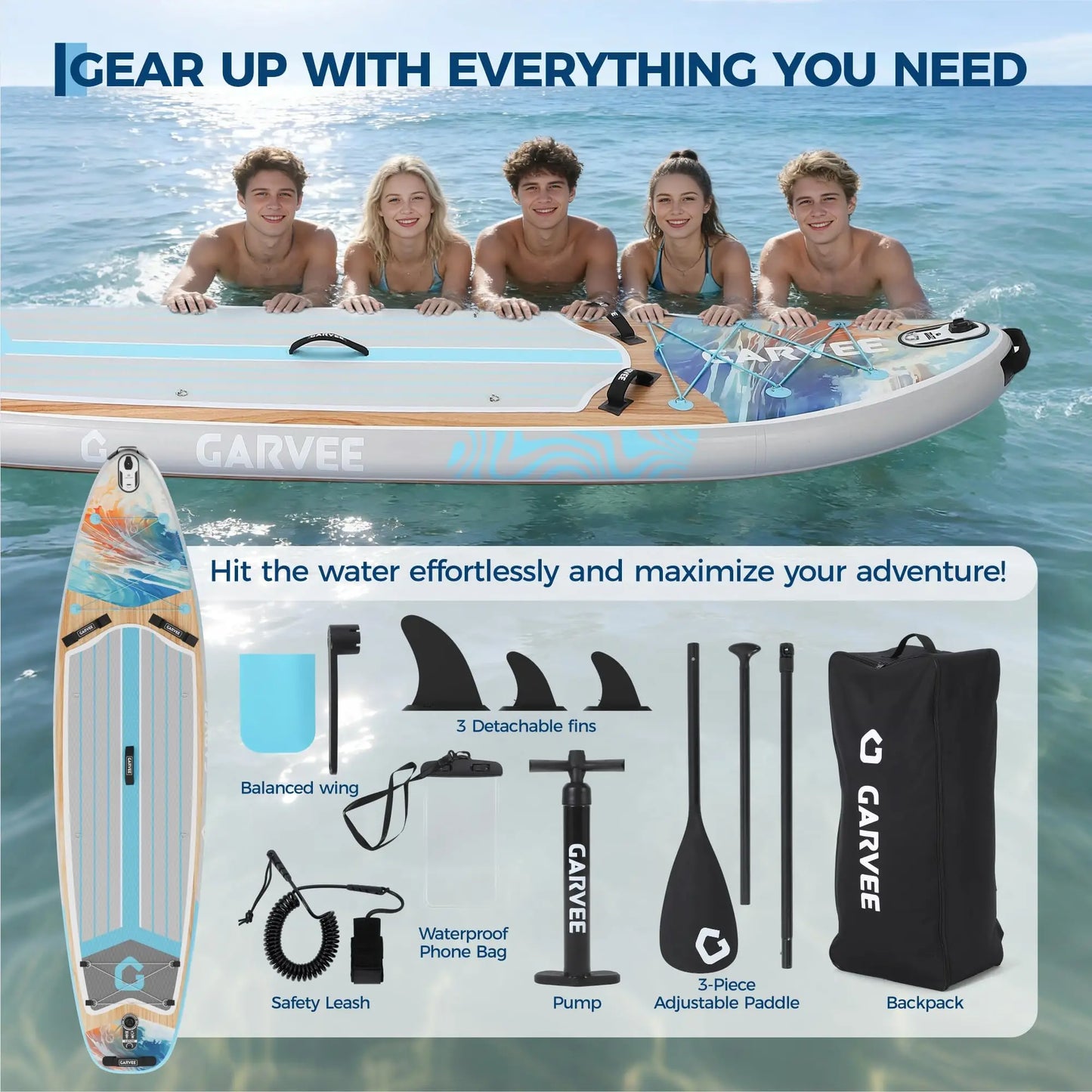 Inflatable Paddle Board, Inflatable Stand Up Paddleboards with Premium SUP Accessories, High Weight Capacity, Large Paddle