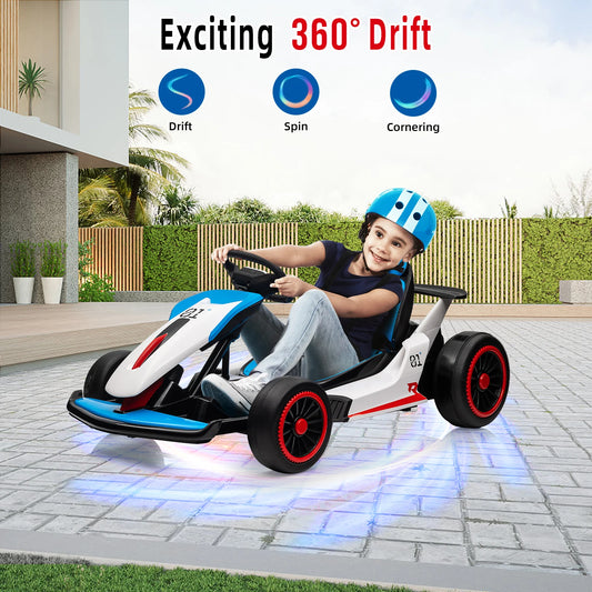 Electric Go Kart for Kids, 24V Drift Kart with 2X200W Strong Motor, 7AH Battery, Electric Pedals, Outdoor Race Ride-On Toys