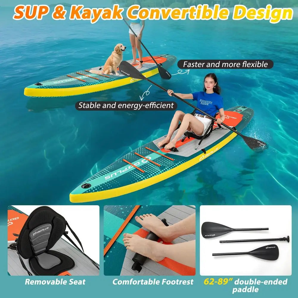 Inflatable Stand Up Paddle Board for Adults, 11FT SUP w Premium Kayak Seat, Adjustable Paddle, Leash, Hand Pump, Repair Kit, Wa