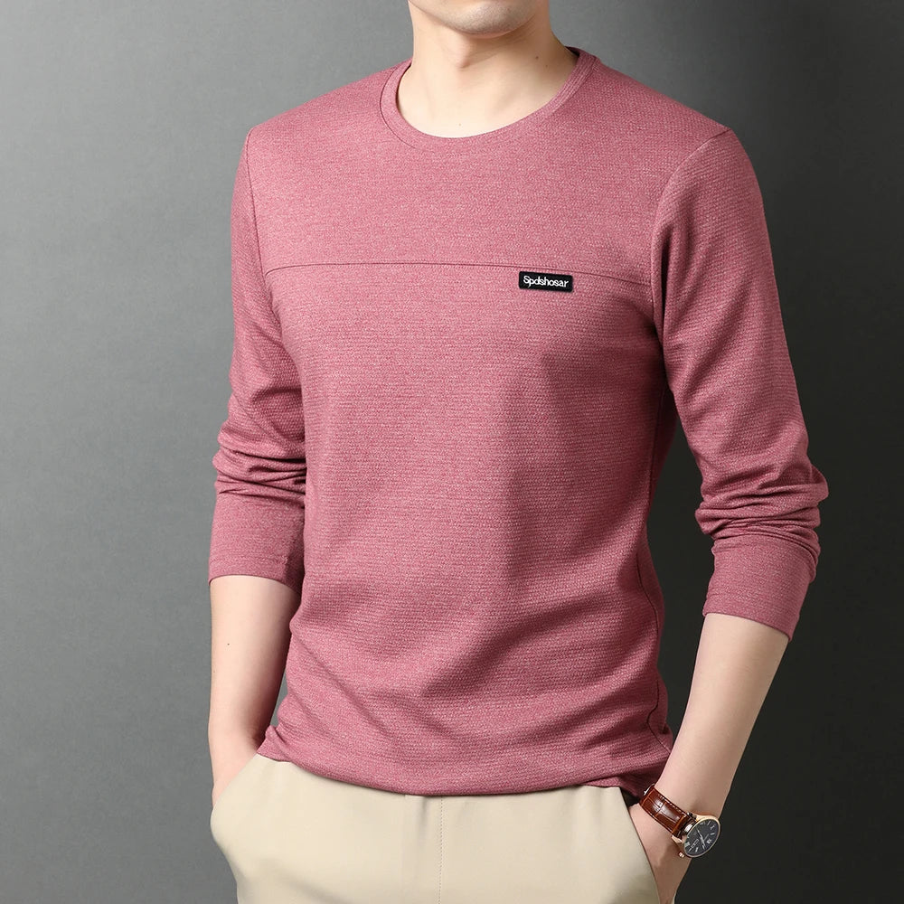 Top Quality New t Shirt Men Logo 2025 Fashion Brand Designer Long Sleeve Slim Fit Solid Color Tops Casual Mens Clothes