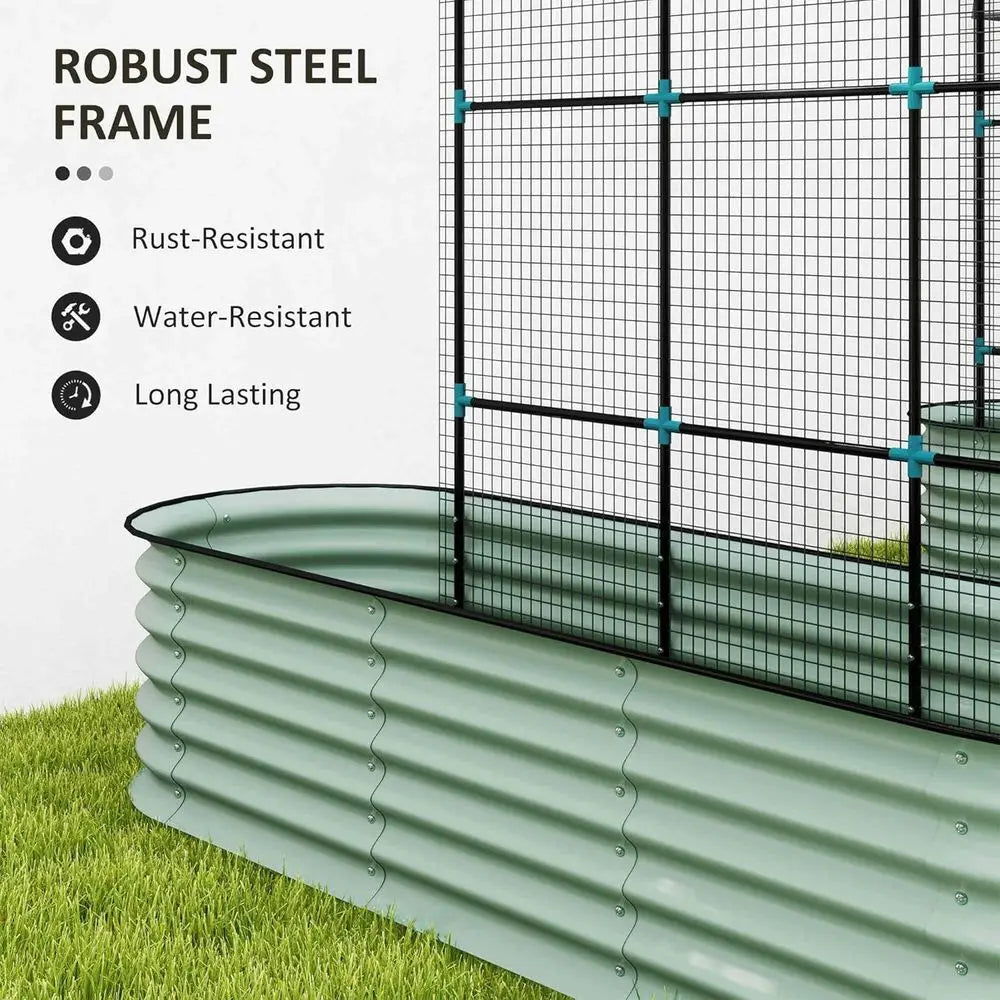 Raised Garden Beds with Arch Trellis, Galvanized Planter Box with ClimNet or ClimVegetables lowers, Metal Raised Bed Kit with Ru