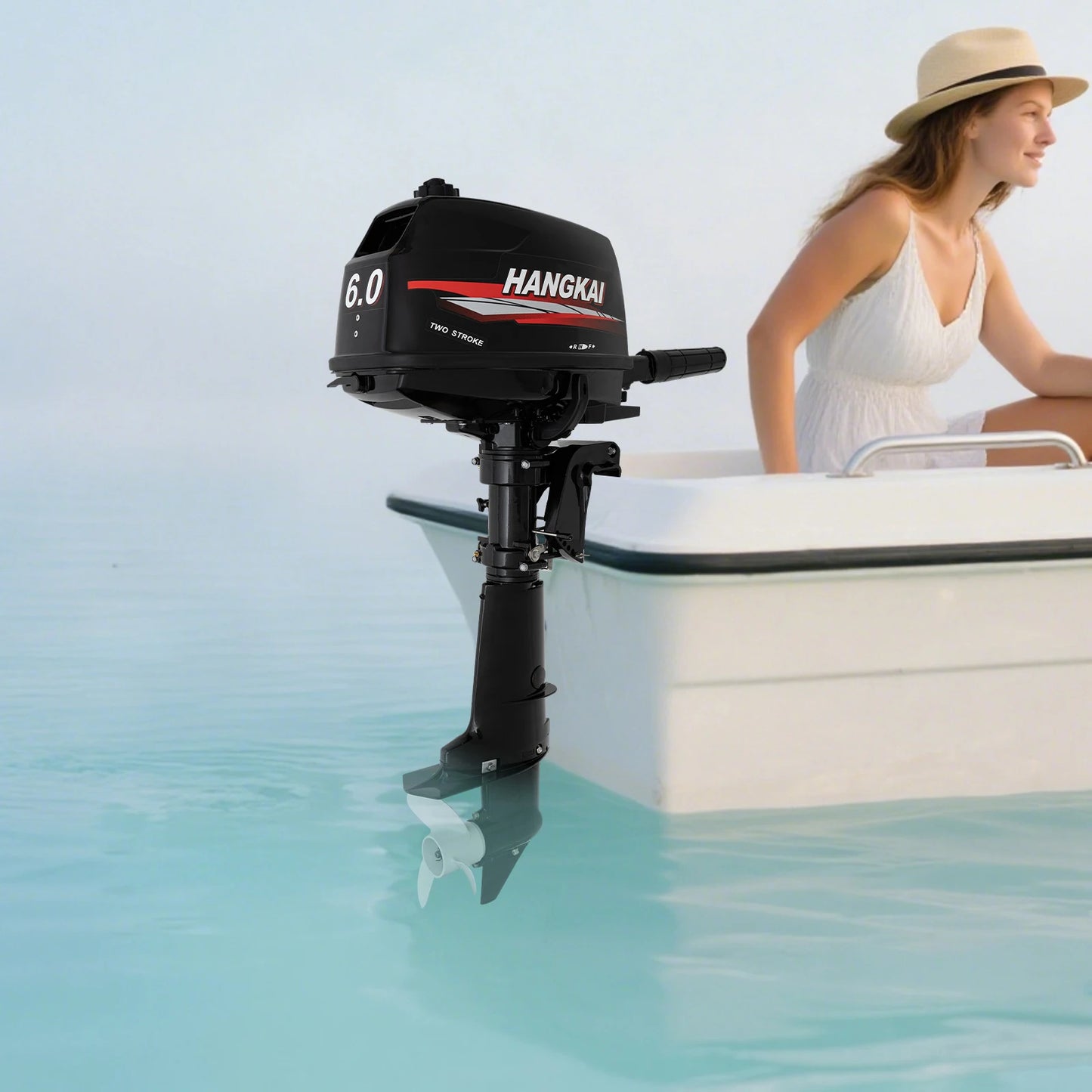 2 Stroke 6HP Outboard Engine Motor Water Cooling Manual Start Tiller Control for Fishing Boats, Dinghies, Inflatable Boats