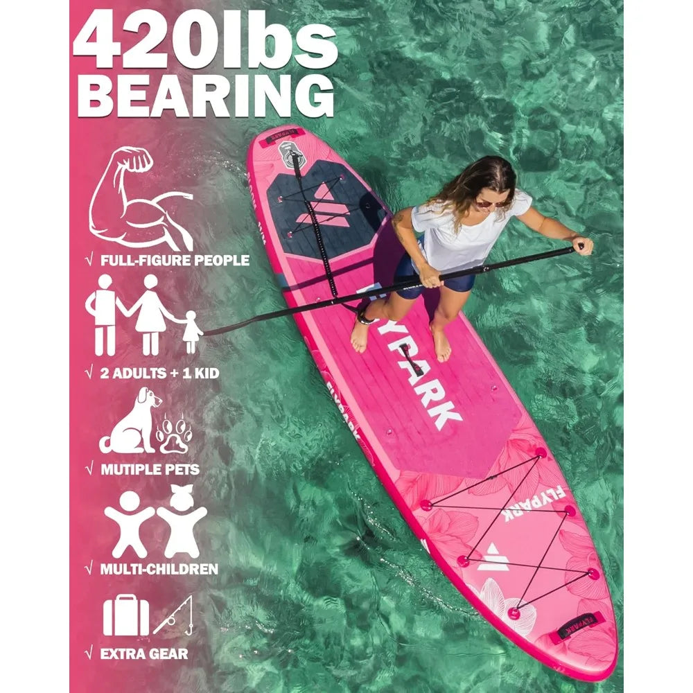 11'x34 Inflatable Paddle Boards, Extra Wide SUP for 420lbs/3Adults, Yoga Stand Up Paddle Board, 110L Backpack