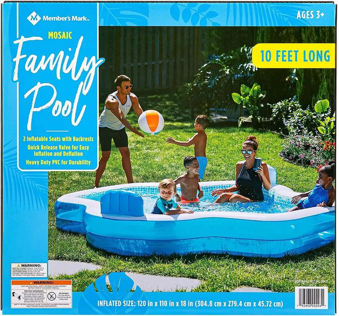 10-Foot Family Pool with 2 Inflatable Seats and Backrests, Durable & Easy Setup