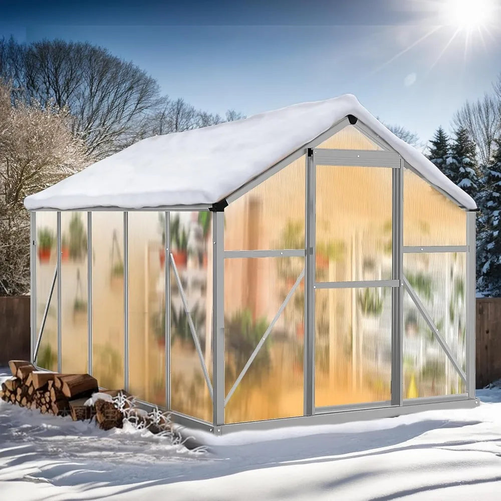 6x10-foot Outdoor Greenhouse, Large Walk-in Polycarbonate Greenhouse with 5 Roof Vents
