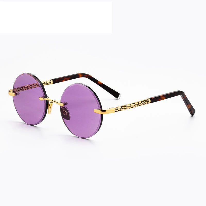 Purple Crystal Stone Glass Sunglasses Man Rimless Round Sun Glasses Woman Mineral Lens Acetate Frame Anti Scratch Top Quality