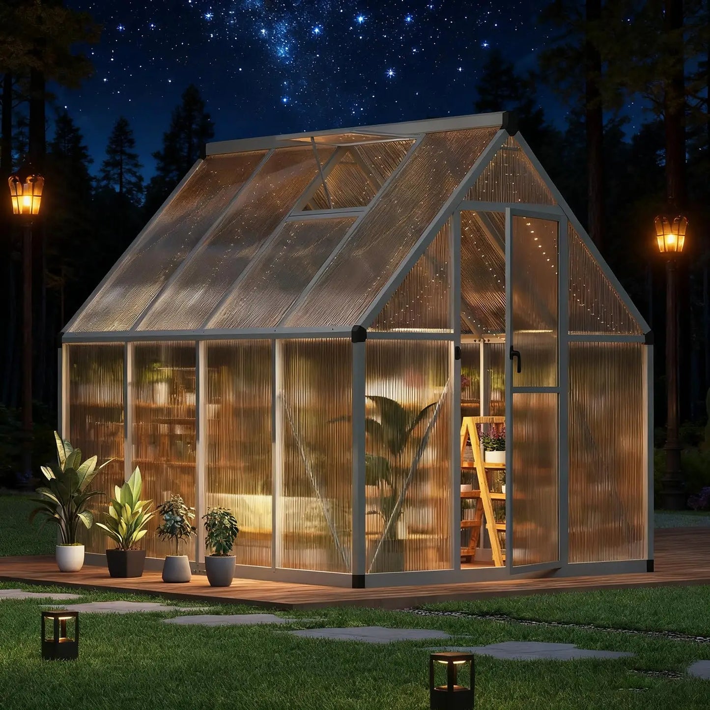 6x7FT Polycarbonate Greenhouse Kit Heavy Aluminum Frame Adjustable Vent Quick-Connect All Seasons, Customized