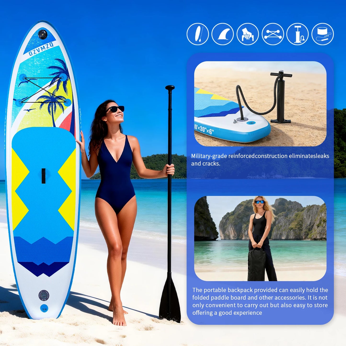 10ft Inflatable Stand Up Paddle Board with Premium Accessories,Portable SUP Paddleboard Adults & Youth of All Skill Levels