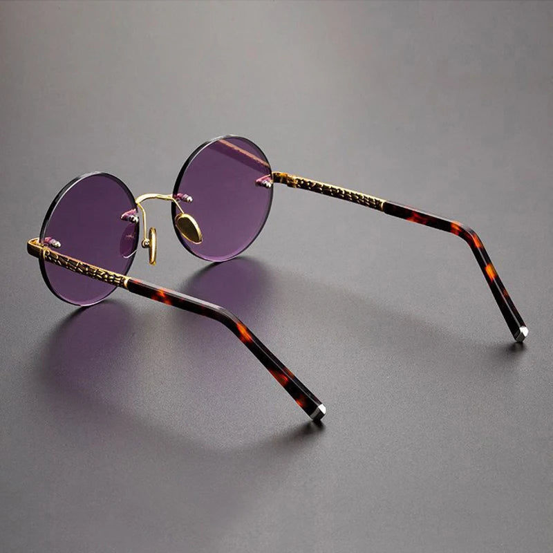 Purple Crystal Stone Glass Sunglasses Man Rimless Round Sun Glasses Woman Mineral Lens Acetate Frame Anti Scratch Top Quality