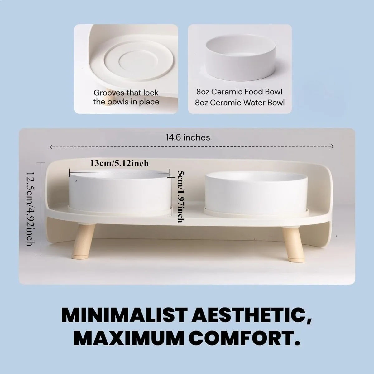 Elevated Dog & Cat Bowls Set Plastic Raised Anti-Slip Double Water Feeder Bowls Spine Protection for Cats Dogs Dinning Table New