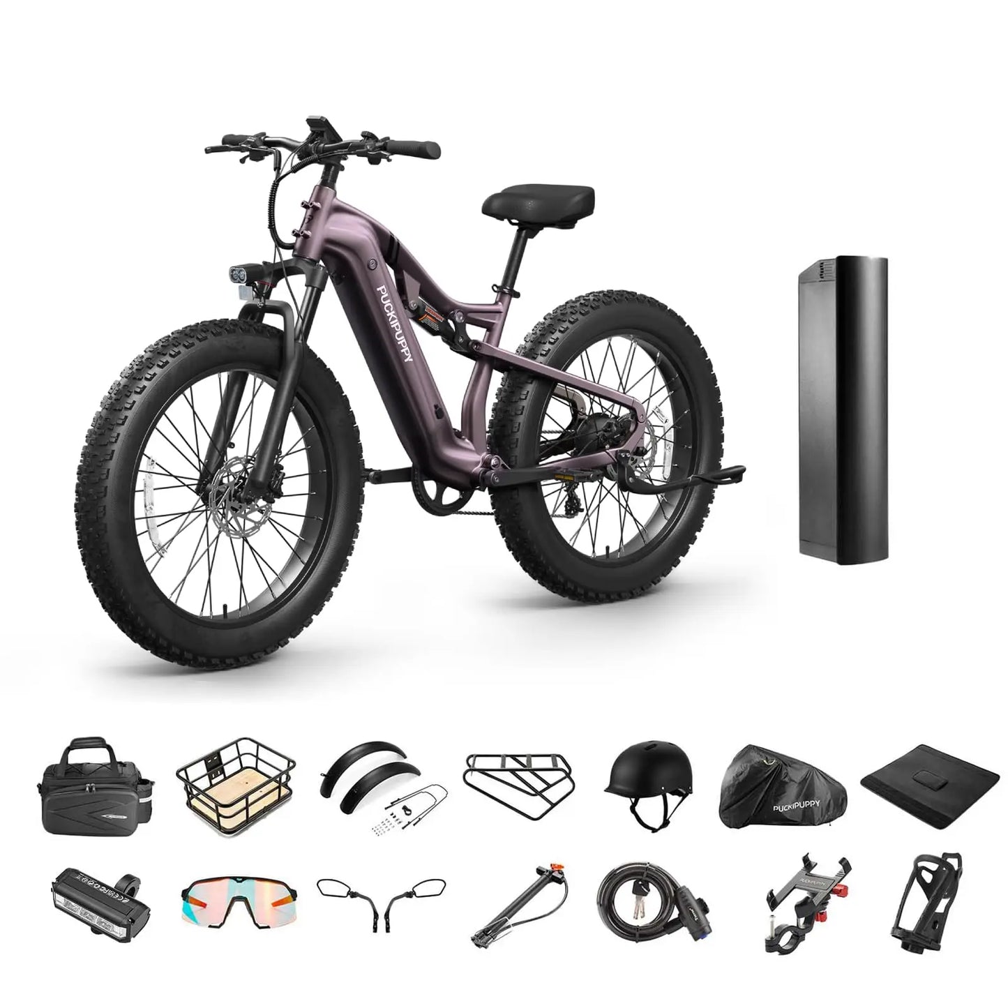PUCKIPUPPY Labrador-pro Electric Bike 26" Fat Tire Full Suspension Electric Mountain Bike 1350W 48V 20AH Ebike 2-Year Warranty
