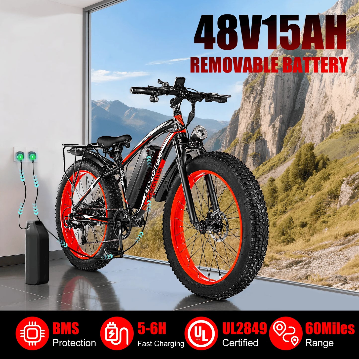 EOEOTWO Electric Bike for Adults,1500W Peak Ebike,34MPH 60Miles Electric Mountain Bike,26'' Fat Tire Electric Bicycle,7 Speed
