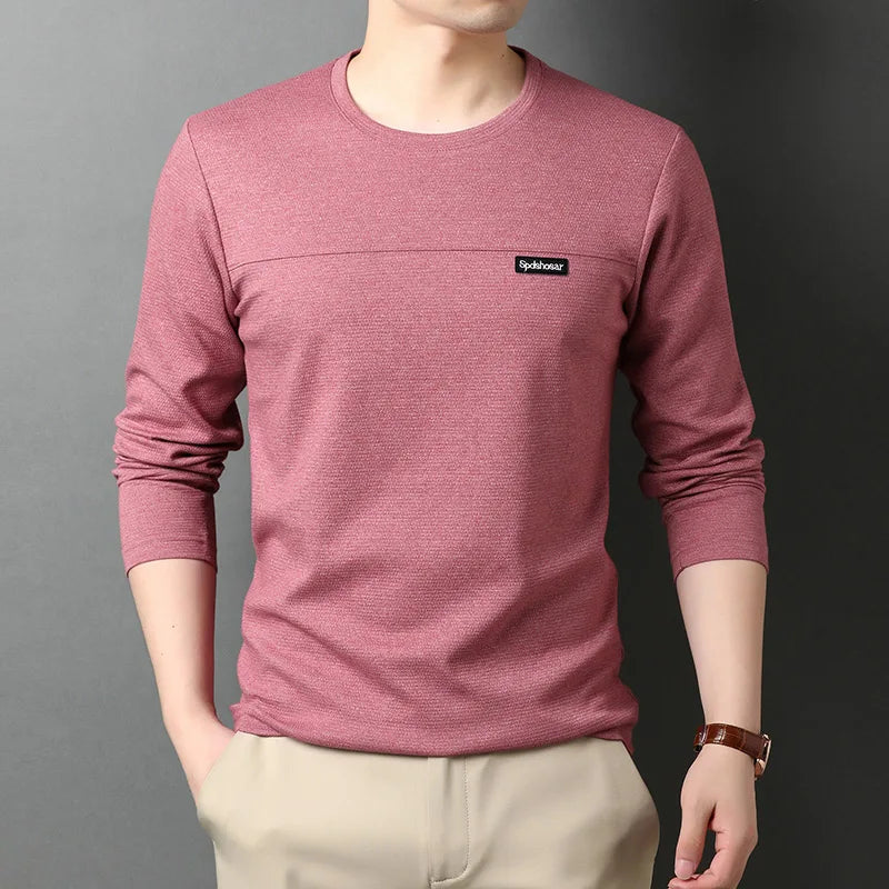 Top Quality New t Shirt Men Logo 2025 Fashion Brand Designer Long Sleeve Slim Fit Solid Color Tops Casual Mens Clothes