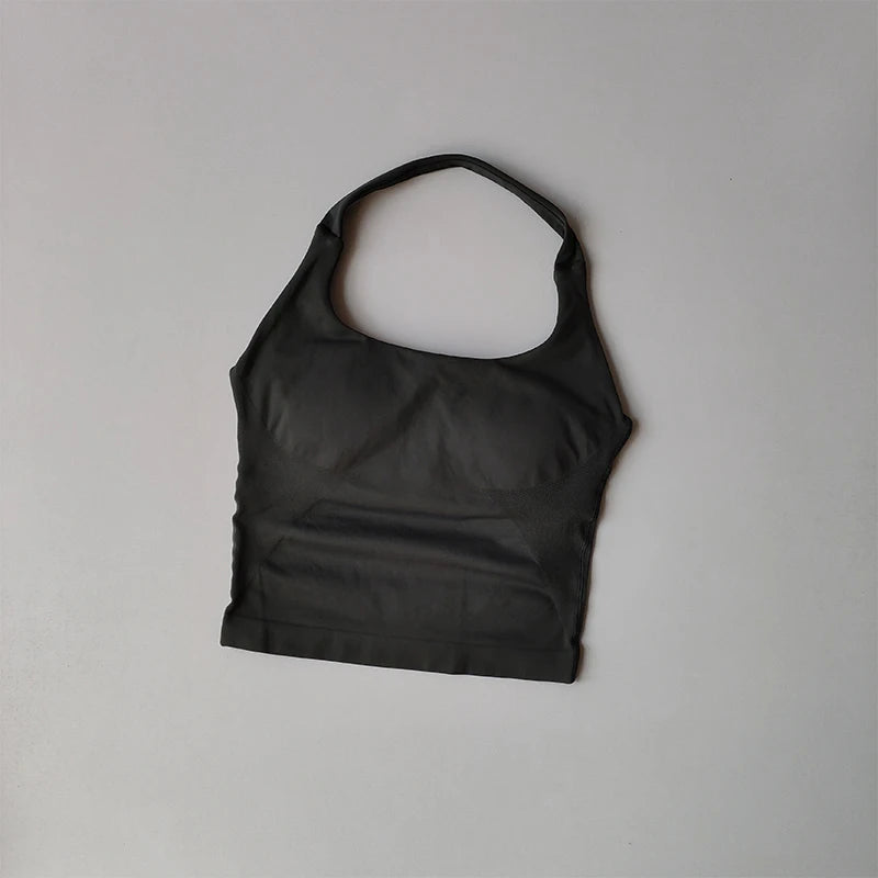 Neck Halter Shockproof Sport Longline Strappy Top Halterneck Vest Medium Support Yoga Gym Workout Seamless  Fitness Sport Bra