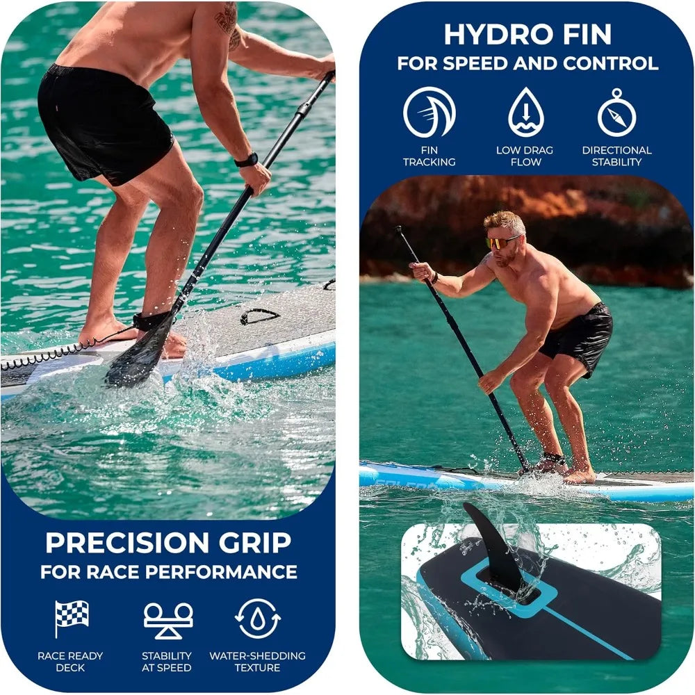 14’ Inflatable Stand Up Paddle Board for Racing - 28” Narrow Design for Expert Paddlers with Non-Slip EVA Deck Pad