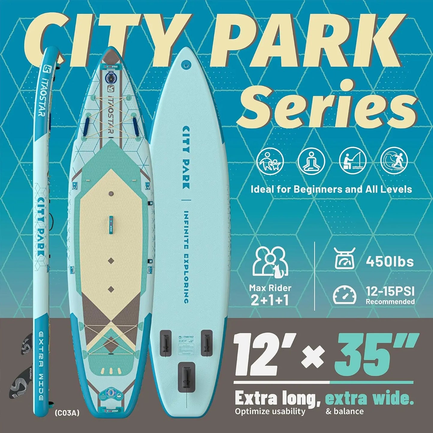Extra Wide Inflatable Stand Up Paddle Board with Seat 12x35 Premium SUP Board Kit 5 Fins for All Levels Youth Adults