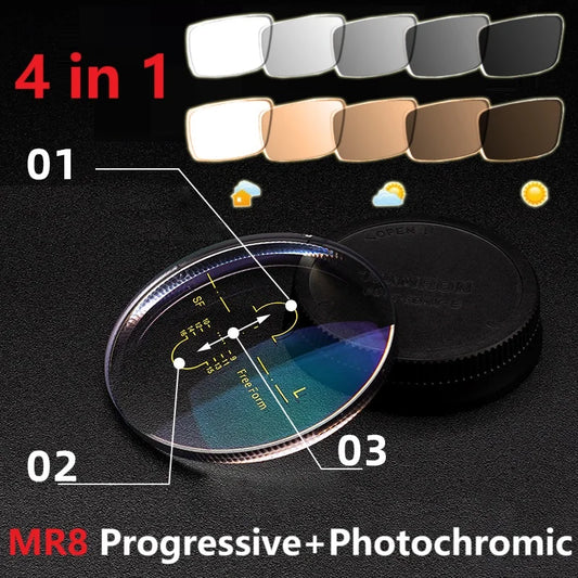 Color Progressive Photochromic Anti Blue Ray Multi Focus Prescription Lens Sunglasses Optical Diopter Lenses 1.56-1.74 MR-8 2pcs