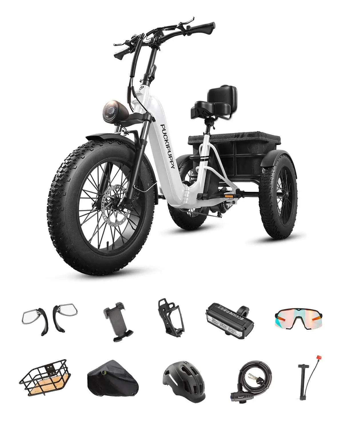PUCKIPUPPY Husky Electric Trike for Adult 960W Peak Motor 60 Miles Range Tricycle 500 Lbs Load Electric Trike 2-Year Warranty