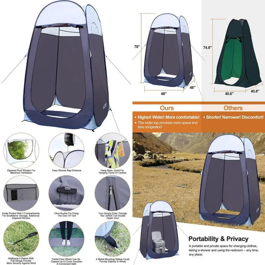 Extra-Large Pop-Up Shower Tent for Privacy - Leader Accessories 4' x 4' x 78 High, Portable Camping Changing Room Shelter