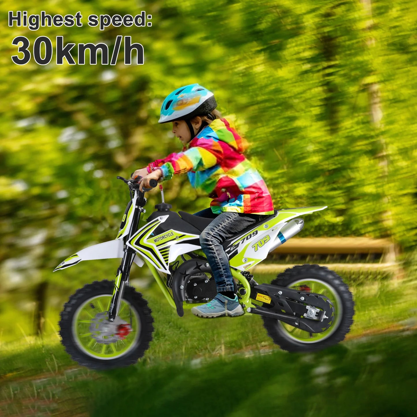 49cc 2-Stroke Dirt Bike, Gas Motocross, Off Road Mini Motorcycle, Pocket Motorbike with Front Rear Disc Brakes,Christmas gift