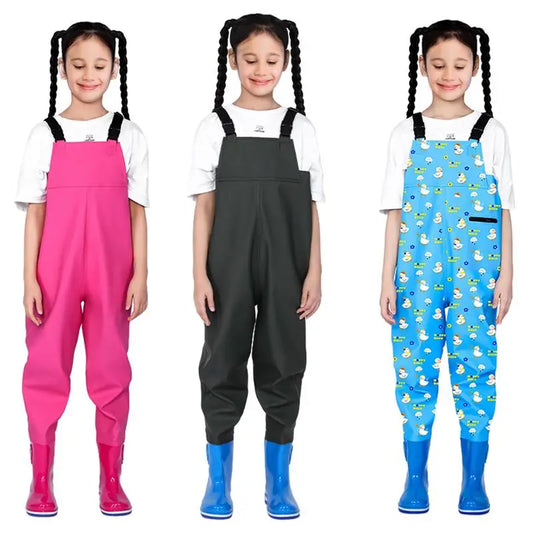 Kids Chest Waders One-Piece Youth Fishing Waders Waterproof With Boots Hunting Waders Raincoats Watersuits Rain Trousers For