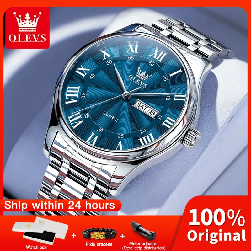 OLEVS 3663 Mens Watch Original Simple Brand Quartz Watch Waterproof Luminous Watches For Men Dual Calendar Display Mens Gifts