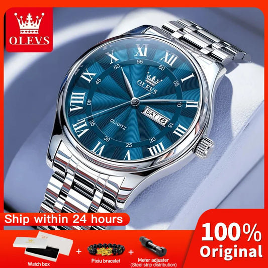 OLEVS 3663 Mens Watch Original Simple Brand Quartz Watch Waterproof Luminous Watches For Men Dual Calendar Display Mens Gifts