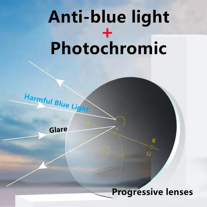 Color Progressive Photochromic Anti Blue Ray Multi Focus Prescription Lens Sunglasses Optical Diopter Lenses 1.56-1.74 MR-8 2pcs