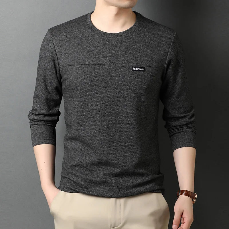 Top Quality New t Shirt Men Logo 2025 Fashion Brand Designer Long Sleeve Slim Fit Solid Color Tops Casual Mens Clothes