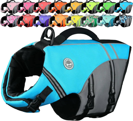 Sports Dog Life Vest with Handle, Ripstop Buoyancy Jacket for Swimming & Boating, Adjustable Fit in Blue