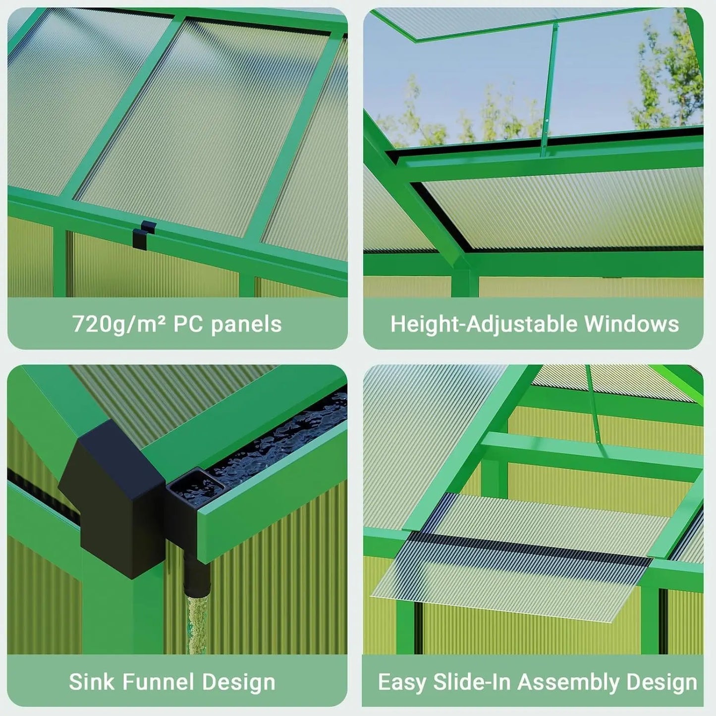 6x10 ft Outdoor Polycarbonate Greenhouse, Durable Aluminum Frame with Lockable Door, Adjustable Roof Vent, Ideal for Backyard, P