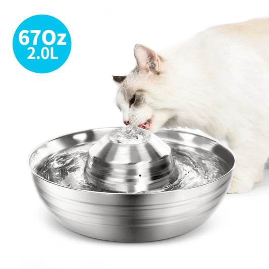 Dog Cat Water Fountain Stainless Steel Pet Drinking Fountain for Cats Small Dogs 2L Ultra-Quiet Automatic Fountains Dog Drinker