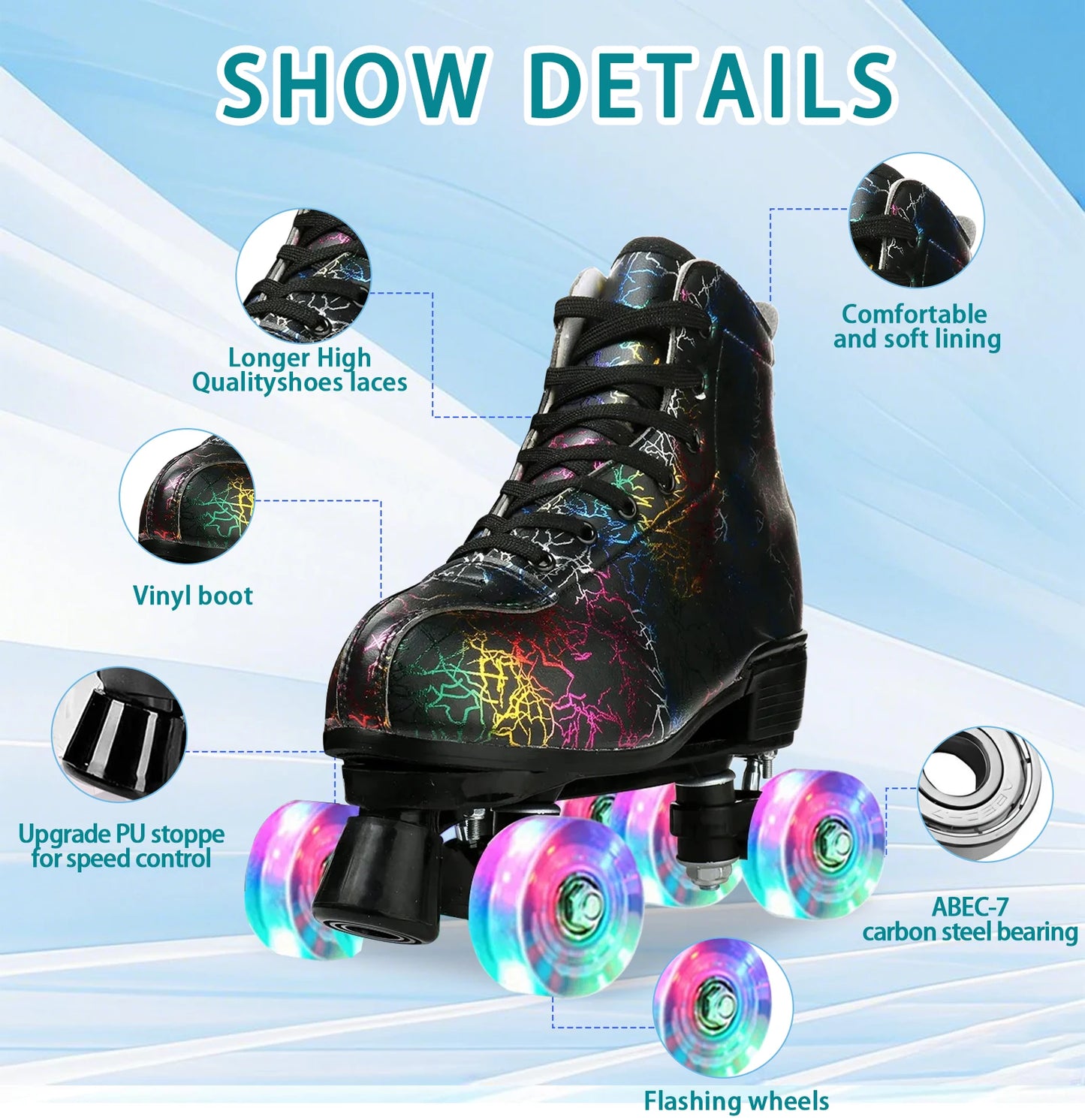 Zebra Printed Roller Skates Quad Skates Sneakers Flash Wheel Shoes Unisex Roller Skates PU Leather Roller Skates Skating Shoes