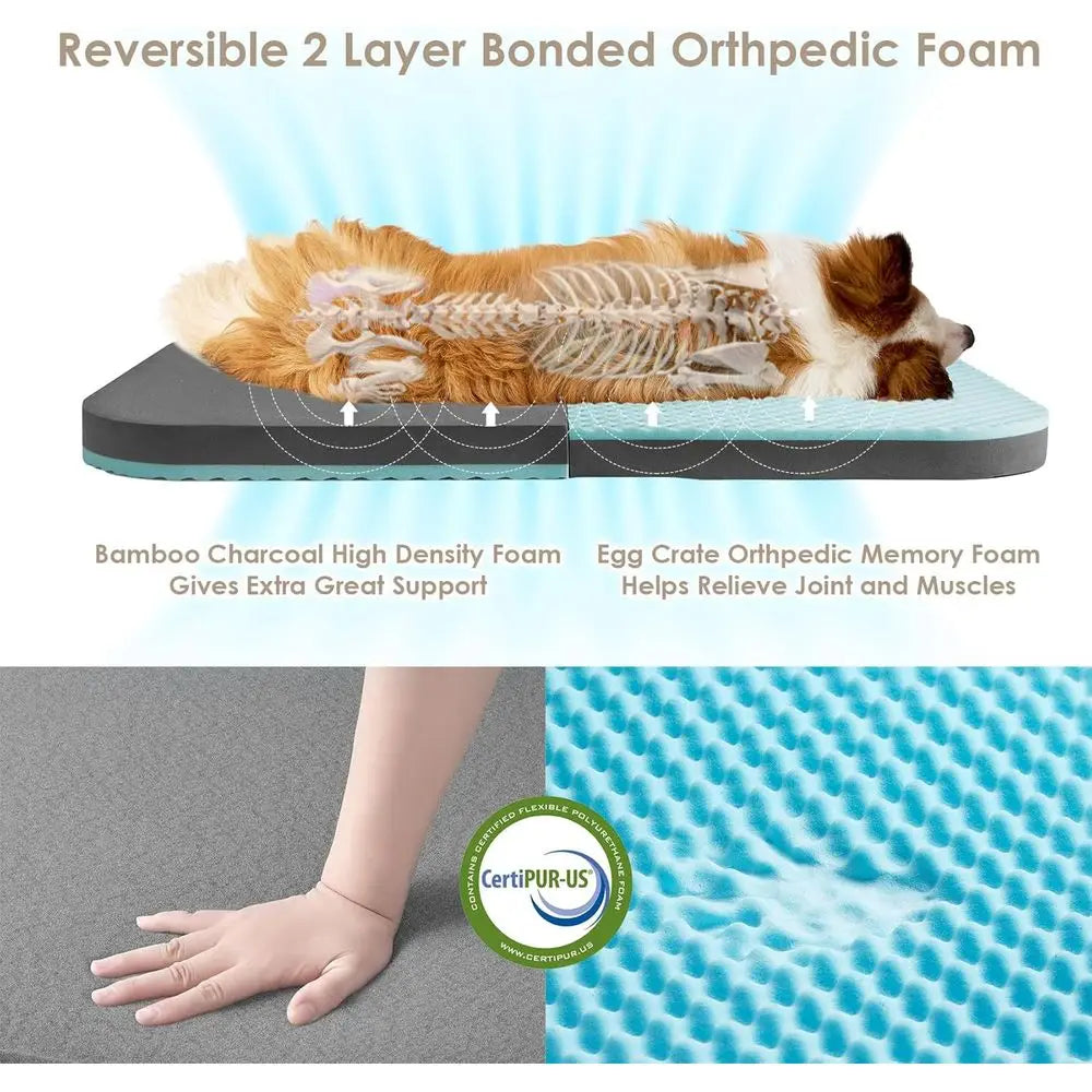 Foldable Human Dog Bed, 72"x44"x11" Orthopedic Memory Foam Human Sized Dog Bed, Waterproof Pet Bed for People, Faux Fur Pet Couc