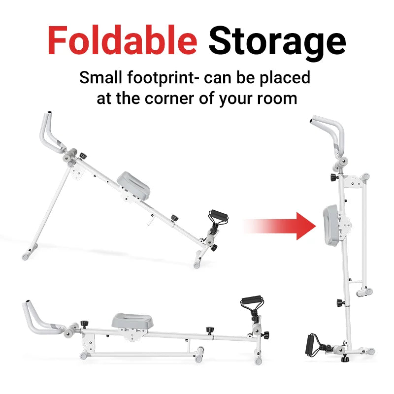 UMAY 4-in-1 ab-trainer combined rowing machine with adjustable height levels, elastic band attached abdominal machine.