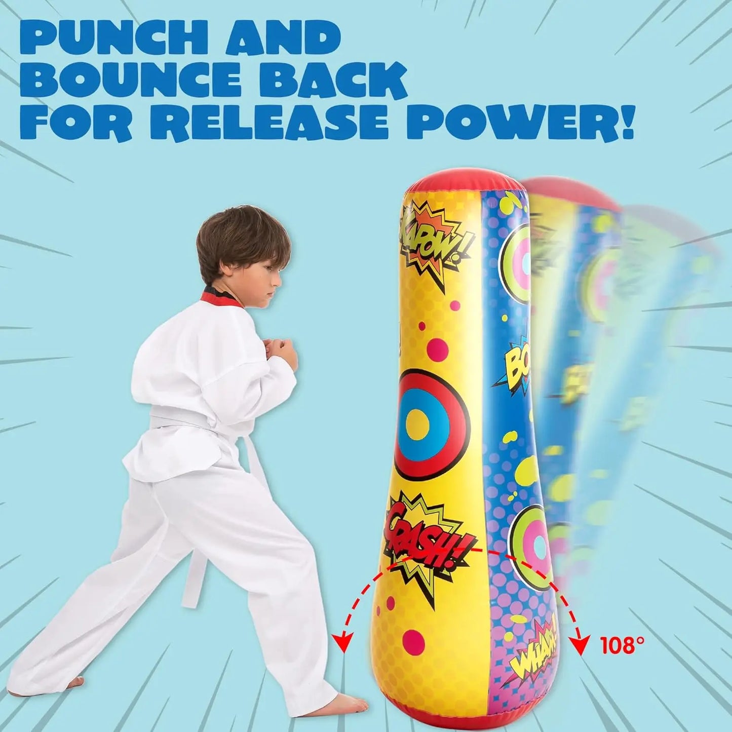 JOYFY Punching Bag for Kids 47 Inches Kids Double-Sided Inflatable Punching Bag with Bounce-Back Action