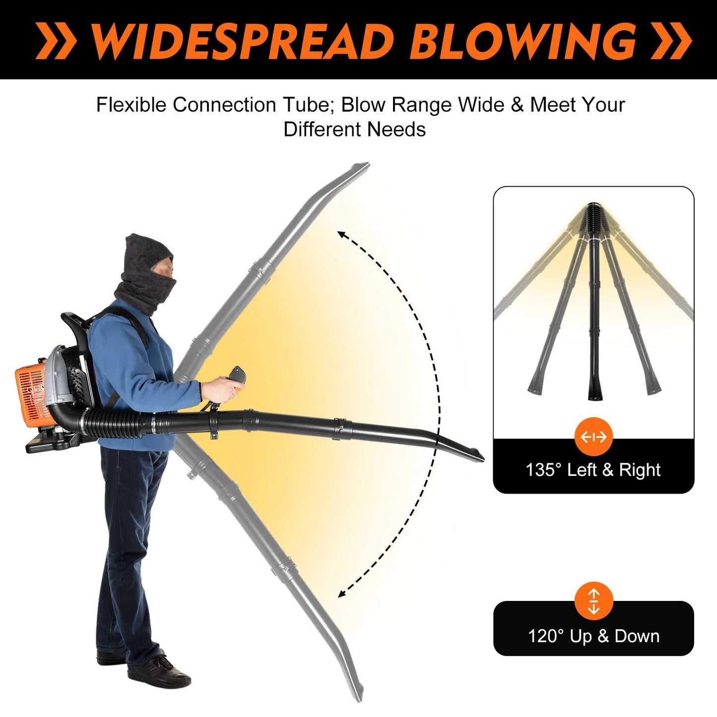 63CC 2-Stroke Petrol Backpack Leaf Blower Yard Debris Cleaner 6800RPM 2.7kW  Lightweight Air-Cooled for Outdoor Lawn Snow