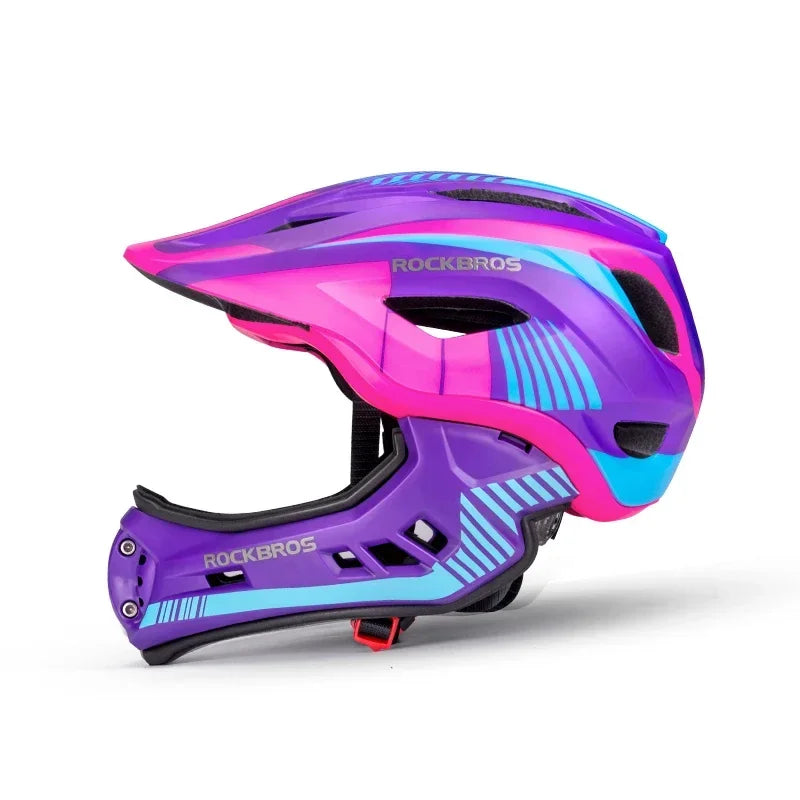 ROCKBROS Child Cycling Helmets Detachable Full Face Helmet Lightweight Adjustable Bicycle Scooter Helmet Safety Breathable