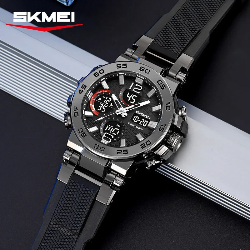 SKMEI Fashion Sport Double Display Digital Electronic Watch LED Light Quartz Watches For Men Waterproof Alarm Clock Wristwatches